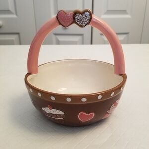 Sweetie Pie Brown,Pink Basket 3D Hearts, Cupcakes Happy Valentine's Day